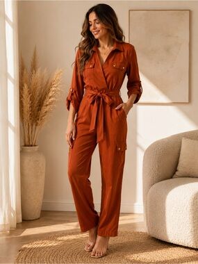 Rust Orange Jumpsuit with Belt